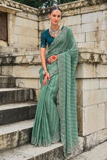 Picture of Charismatic Pure Crush Tissue Saree for Mehendi and Party