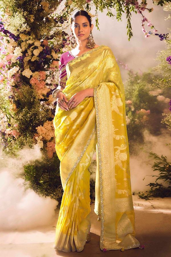 Picture of Royal Tissue Silk Designer Saree for Haldi and Wedding