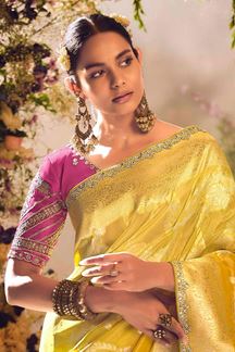 Picture of Royal Tissue Silk Designer Saree for Haldi and Wedding