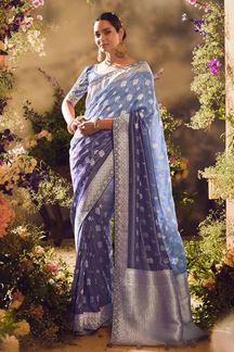 Picture of Delightful Tissue Silk Designer Saree for Engagement and Reception