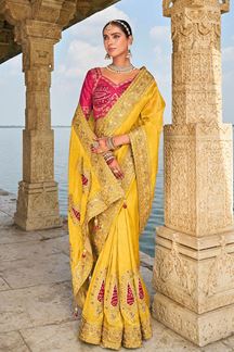 Picture of Ethnic Pure Crepe Jacquard Saree for Haldi, Wedding, Party, and Reception