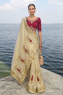 Picture of Breathtaking Pure Crepe Jacquard Saree for Party, Engagement and Reception