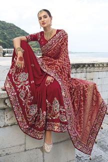 Picture of Gorgeous Blend of Pure Bandhej Silk and Dola Silk Saree for Wedding and Reception