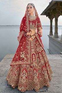 Picture of CharismaticRed Designer Bridal Lehenga Choli for Wedding and Reception