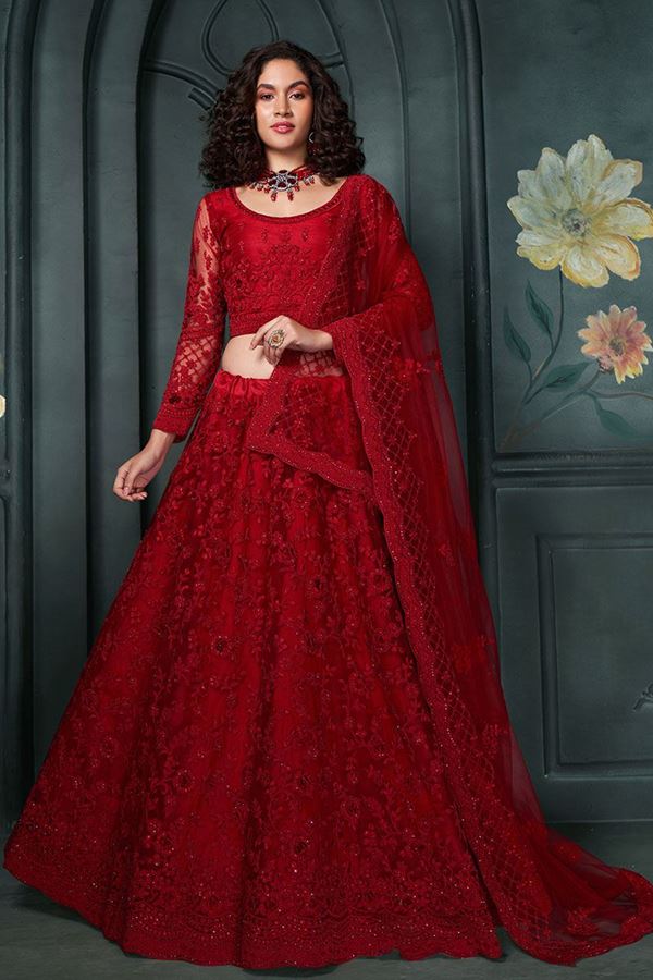 Picture of Exuberant Red Designer Bridal Lehenga Choli for Wedding and Reception