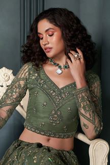 Picture of BeautifulMehendi Green Designer Heavy Lehenga Choli for Mehendi, Engagement and Reception