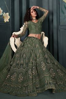 Picture of BeautifulMehendi Green Designer Heavy Lehenga Choli for Mehendi, Engagement and Reception