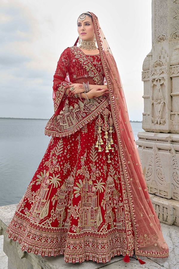 Picture of FascinatingRed Designer Bridal Lehenga Choli for Wedding and Reception