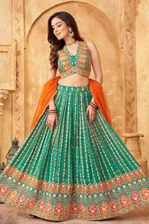 Picture of Surreal Sea Green Designer Indo-Western Lehenga Choli for Mehendi and Haldi