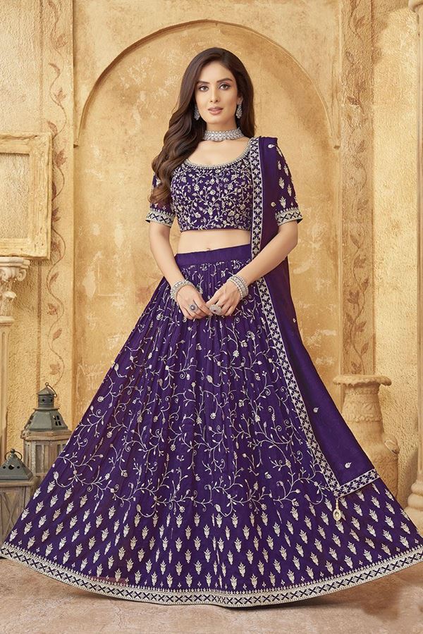 Picture of Aesthetic Dark Blue Designer Wedding Lehenga Choli for Wedding and Reception