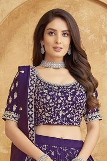 Picture of Aesthetic Dark Blue Designer Wedding Lehenga Choli for Wedding and Reception