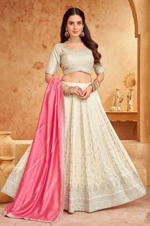 Picture of Enticing Cream Designer Wedding Lehenga Choli for Engagement and Reception