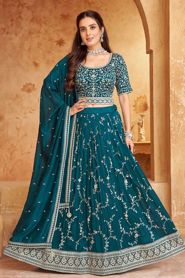 Picture of Irresistible Teal Designer Wedding Lehenga Choli for Mehendi, Sangeet, and Reception