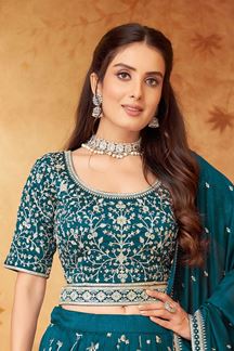 Picture of Irresistible Teal Designer Wedding Lehenga Choli for Mehendi, Sangeet, and Reception