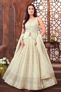 Picture of Delightful Cream Bridesmaids Indo-Western Lehenga Choli for Engagement, Sangeet, and Reception