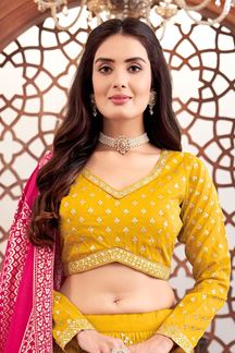 Picture of Lovely Mustard Designer Wedding Lehenga Choli for Haldi and Wedding 