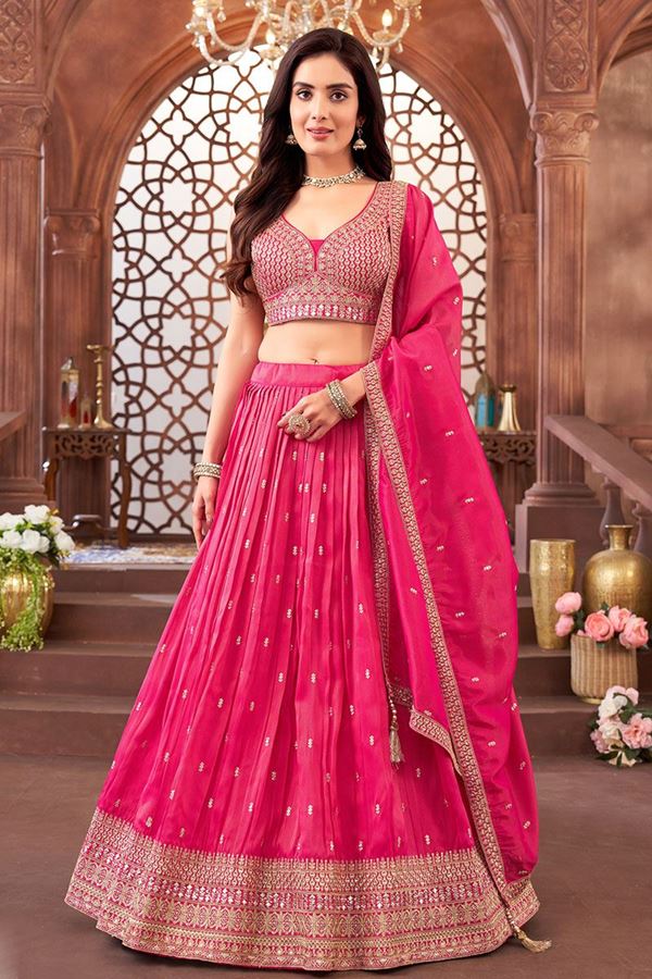 Picture of Marvelous Pink Bridesmaids Indo-Western Lehenga Choli for Engagement, Sangeet, and Reception