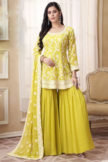 Picture of Breathtaking Yellow Designer Gharara Suit for Haldi, Engagement, Reception, Party and Festivals