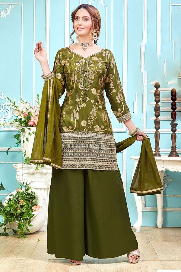 Picture of CharismaticDark Green Designer Palazzo Suit for Mehendi, Party and Festivals