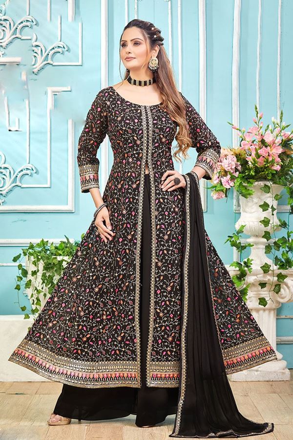 Picture of SmashingBlack Designer Palazzo Suit for Party