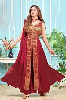 Picture of Spectacular Maroon Designer Palazzo Suit for Party, Sangeet, and Festivals