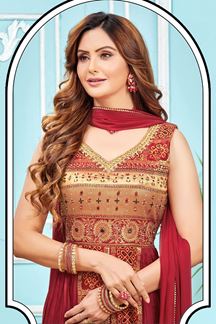 Picture of SpectacularMaroon Designer Palazzo Suit for Party, Sangeet, and Festivals