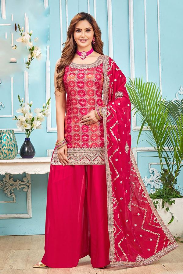 Picture of OutstandingRani Pink Designer Palazzo Suit for Reception, Party, Sangeet, and Festivals