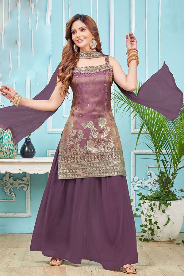 Picture of Fascinating Lavender Designer Palazzo Suit for Engagement, Reception, Party, Sangeet, and Festivals