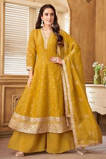 Picture of AttractiveYellow Designer Palazzo Suit for Haldi, Party and Festivals