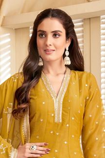 Picture of AttractiveYellow Designer Palazzo Suit for Haldi, Party and Festivals