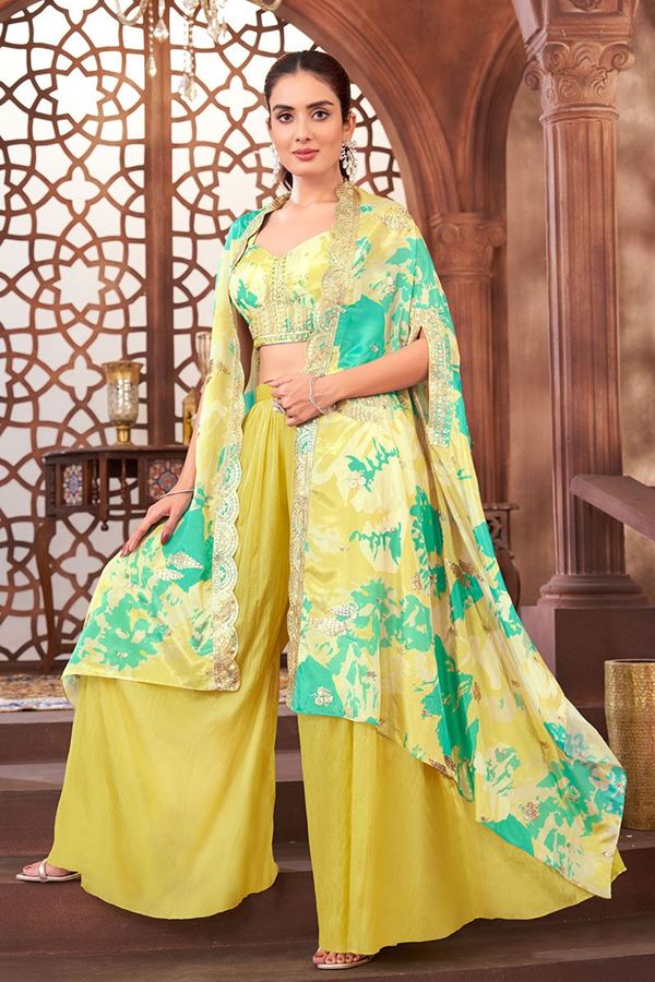 Picture of HeavenlyYellow Designer Palazzo Suit for Haldi and Party