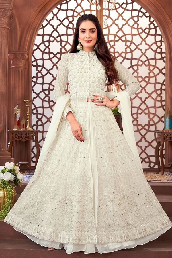 Picture of ImpressiveOff-WhiteGeorgette Designer Anarkali Suit for Party and Festivals