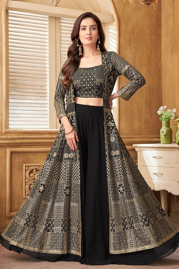 Picture of Astounding Black Designer Palazzo Suit for Party