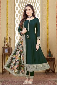 Picture of ClassyBottle Green Silk Designer Anarkali Suit for Mehendi, Reception, and Party