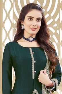 Picture of ClassyBottle Green Silk Designer Anarkali Suit for Mehendi, Reception, and Party