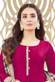 Picture of Flawless Rani Pink Silk Designer Anarkali Suit for Engagement, Festivals, and Party