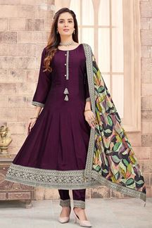 Picture of PrettyWine Silk Designer Anarkali Suit for Engagement, Reception, Festivals, and Party