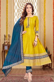 Picture of SurrealYellow Silk Designer Anarkali Suit for Haldi, Festivals, and Party