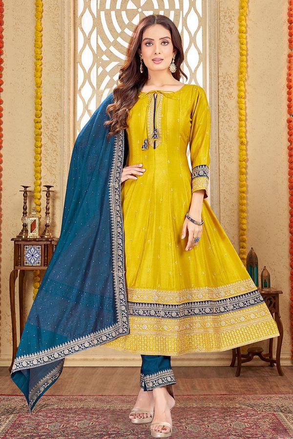 Picture of SurrealYellow Silk Designer Anarkali Suit for Haldi, Festivals, and Party