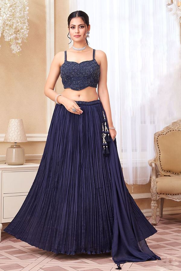 Picture of Smashing Navy Blue Designer Indo-Western Lehenga Choli for Wedding, Reception, Sangeet, and Party