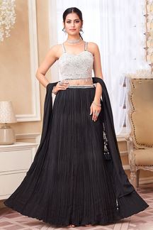 Picture of Outstanding Black and White Designer Indo-Western Lehenga Choli for Party