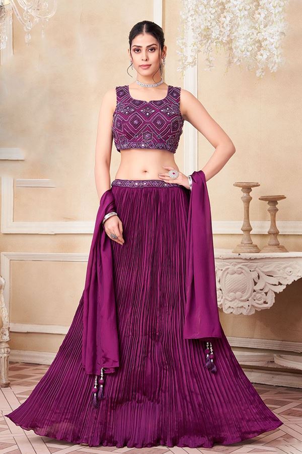 Picture of Fascinating Wine Designer Indo-Western Lehenga Choli for Sangeet and Party