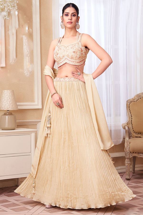 Picture of Creative Cream Designer Indo-Western Lehenga Choli for Reception, Sangeet and Party