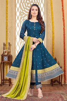 Picture of DelightfulBlue Silk Designer Anarkali Suit for Engagement, Reception, Festivals, and Party