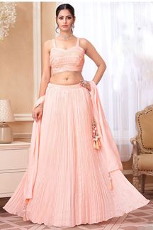 Picture of Dazzling Peach Designer Indo-Western Lehenga Choli for Engagement, Reception, Sangeet and Party