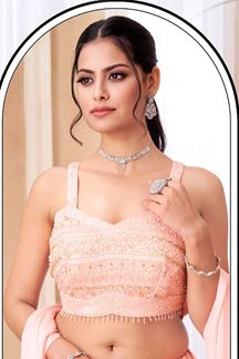 Picture of Dazzling Peach Designer Indo-Western Lehenga Choli for Engagement, Reception, Sangeet and Party