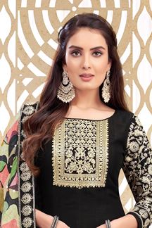 Picture of StunningBlack Silk Designer Anarkali Suit forParty