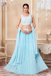 Picture of Mesmerizing Sky Blue Designer Indo-Western Lehenga Choli for Engagement, Reception, and Sangeet