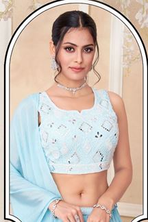 Picture of Mesmerizing Sky Blue Designer Indo-Western Lehenga Choli for Engagement, Reception, and Sangeet