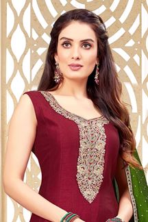 Picture of CharmingMaroon Silk Designer Anarkali Suit for Engagement, Reception, Festivals, and Party